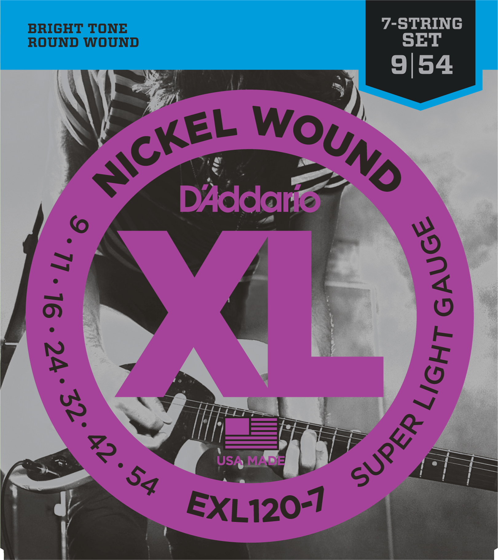 ELEKTRO GİTAR TEL SETİ, 7 TELLİ, XL, 9-54, NICKEL - EXL120-7
